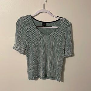 Green & white striped blouse